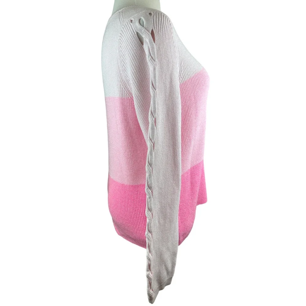 Lilly Pulitzer Carin Sweater Knit Pink Ombre Colorblock Eyelet Sleeves Size XL - Picture 8 of 13
